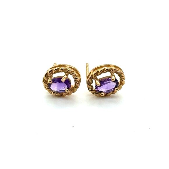Small 14k Gold Amethyst Stud Earrings - Picture 1 of 6
